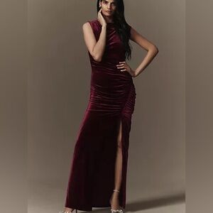 Anthropologie The Maya Ruched Cowl-Neck Dress in Velvet Color Plum Purple SMALL